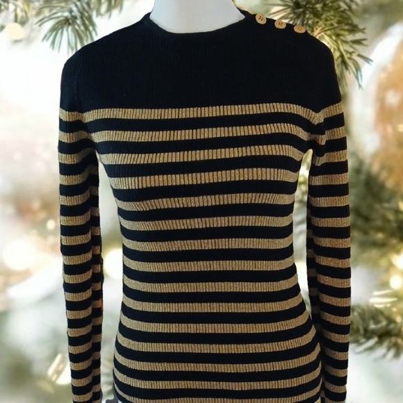 Ralph Lauren Sweaters - Lauren Ralph Lauren Womens Sweater Striped Black and Gold Size Petite S